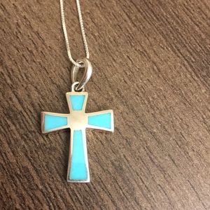 Sterling silver turquoise cross necklace